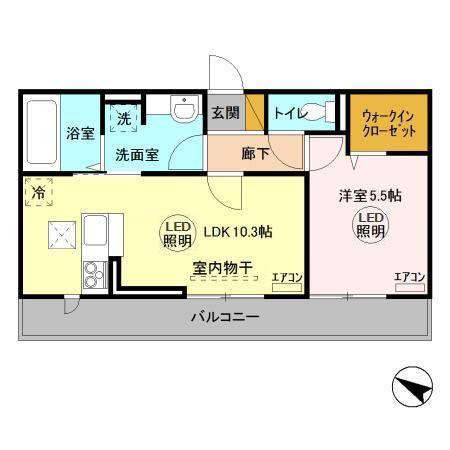 アベニ-ルII(1LDK/1階)の間取り写真