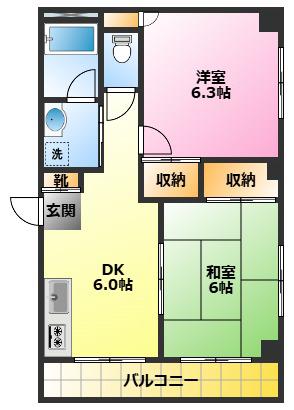 ラフォーレナカダ(2DK/1階)の間取り写真