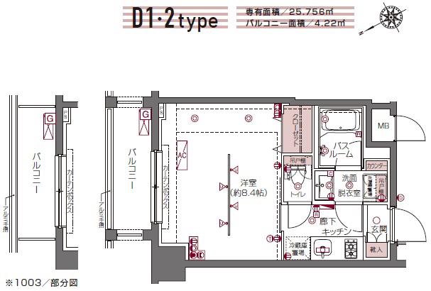 ZOOM白金高輪(1K/10階)の間取り写真