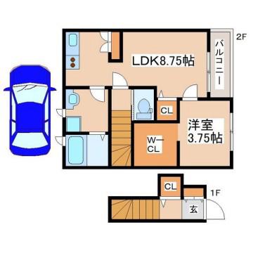 モスフロックス御着(1LDK/2階)の間取り写真