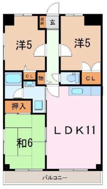 並木荘(3LDK/3階)の間取り写真