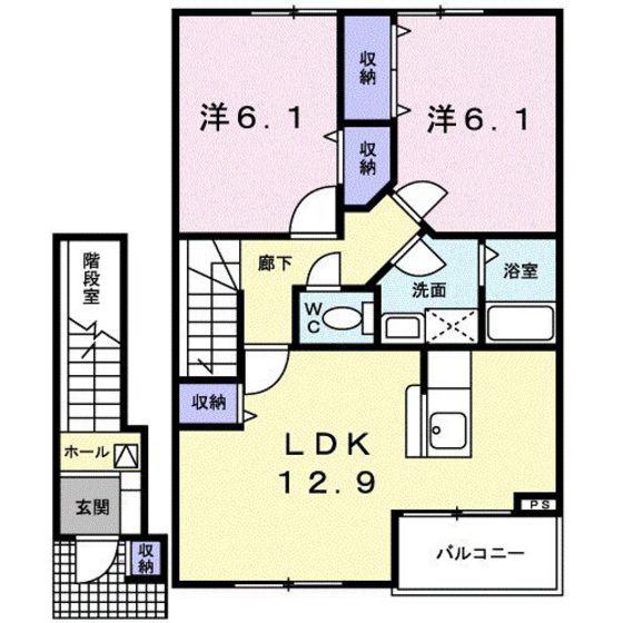 ラシーヌI(2LDK/2階)の間取り写真