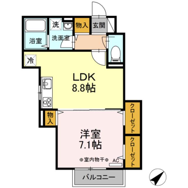 メゾンドール諏訪坂III(1LDK/2階)の間取り写真