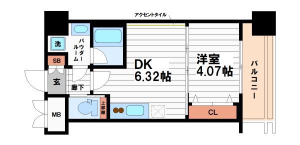 VINOプレジオ本町(1DK/3階)の間取り写真