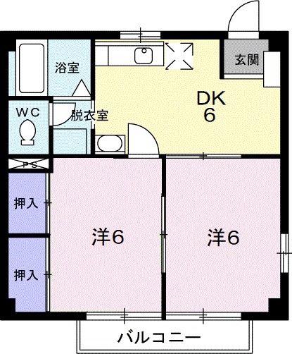 ハイツカトレア(2DK/1階)の間取り写真