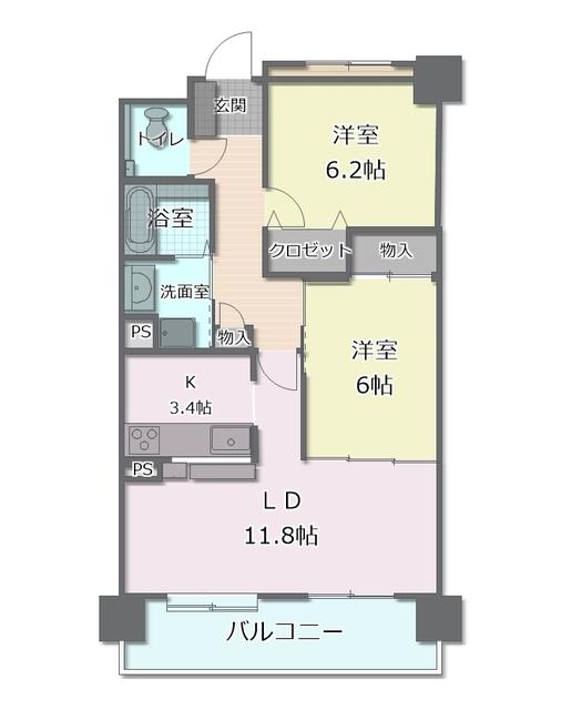 グランドパレス弥生(2LDK/6階)の間取り写真