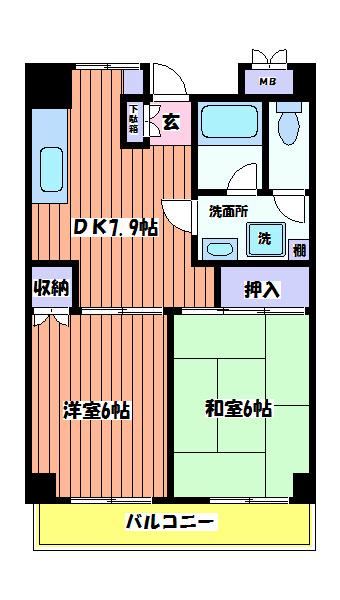 リヴェール浅見(2DK/5階)の間取り写真