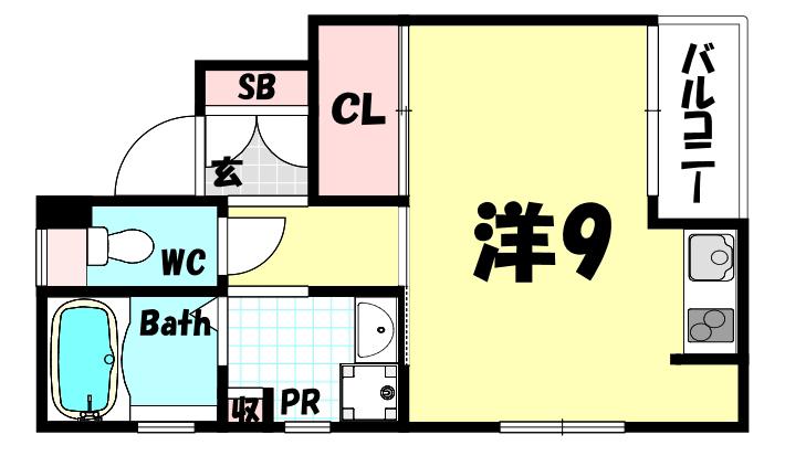 エスポワール春日野道III(ワンルーム/2階)の間取り写真