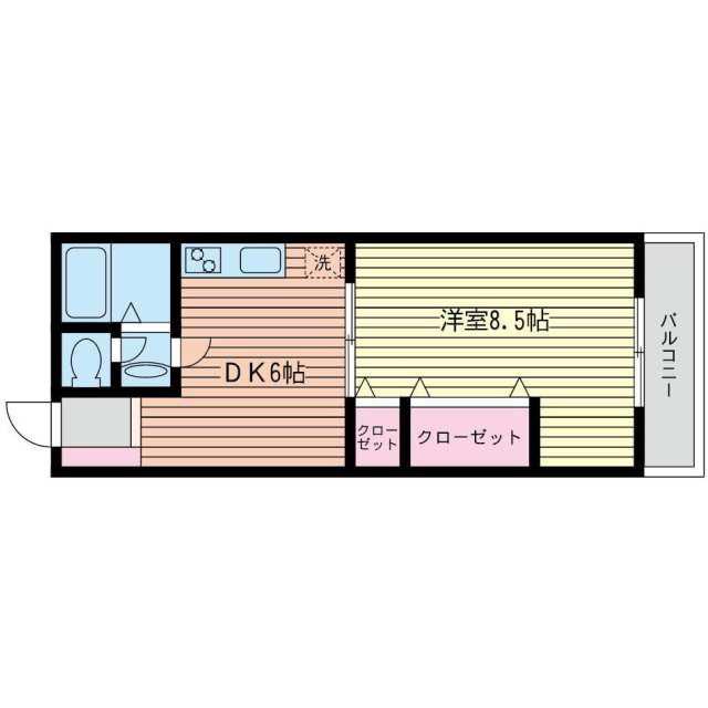 コスモAOI三ツ沢(1DK/6階)の間取り写真