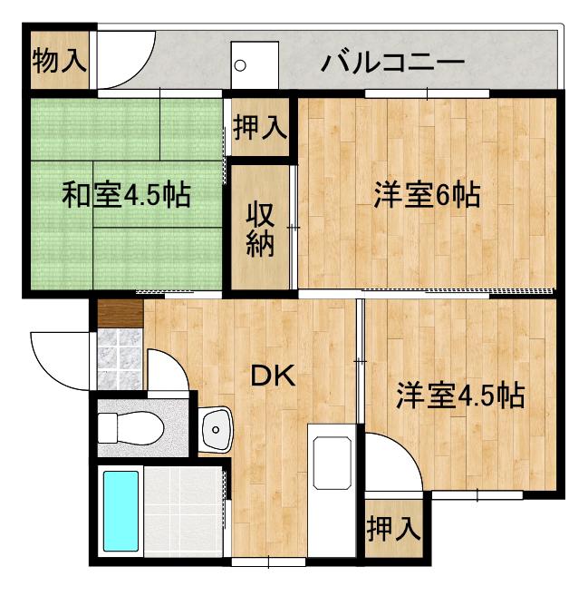 ココモタウン 2番館(3DK/2階)の間取り写真