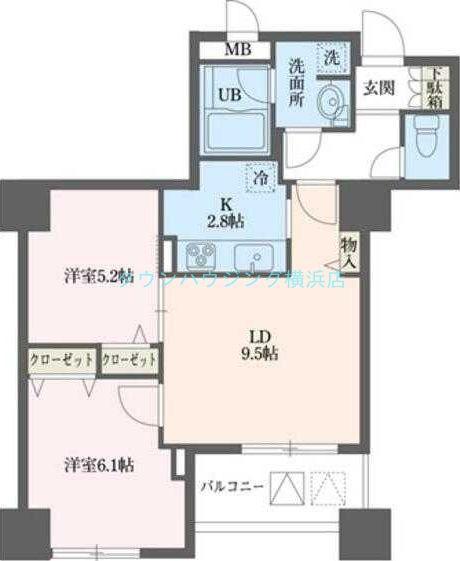 ドゥーエ横浜駅前(2LDK/14階)の間取り写真