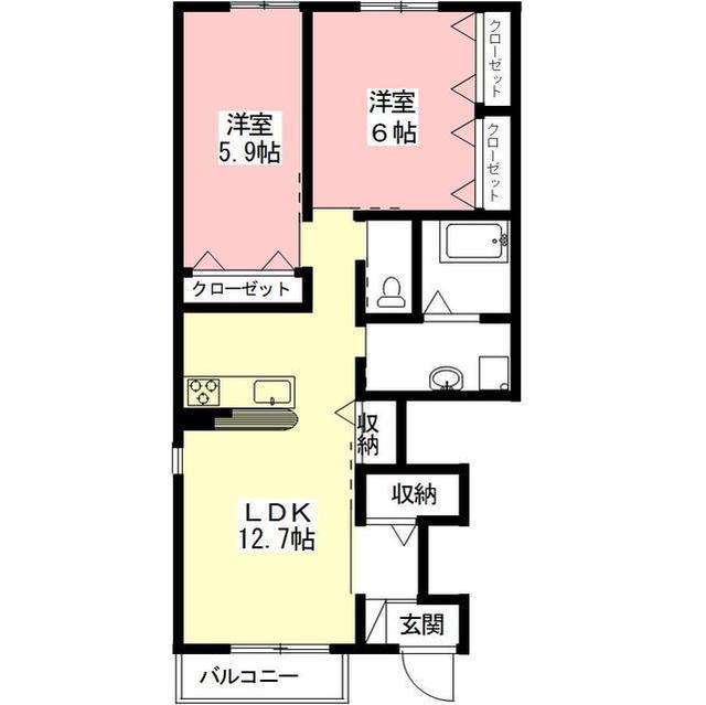 ボンフェリシア A・B(2LDK/1階)の間取り写真