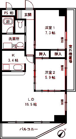 エクセレンス梶が谷(2LDK/5階)の間取り写真