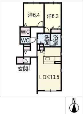 モンソレイユ竜美北(2LDK/1階)の間取り写真