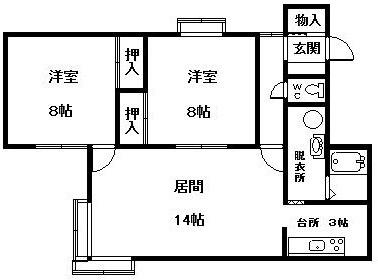 フレンドリー(2LDK/2階)の間取り写真