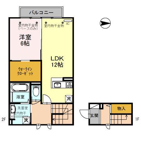 IRいしかわ鉄道 金沢駅 バス乗車時間:16分 最寄りバス停で下車 徒歩9分 2階建 築9年(1LDK/2階)の間取り写真