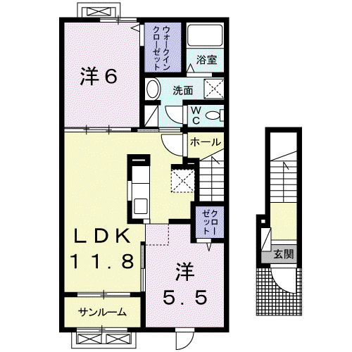 シャインV(2LDK/2階)の間取り写真