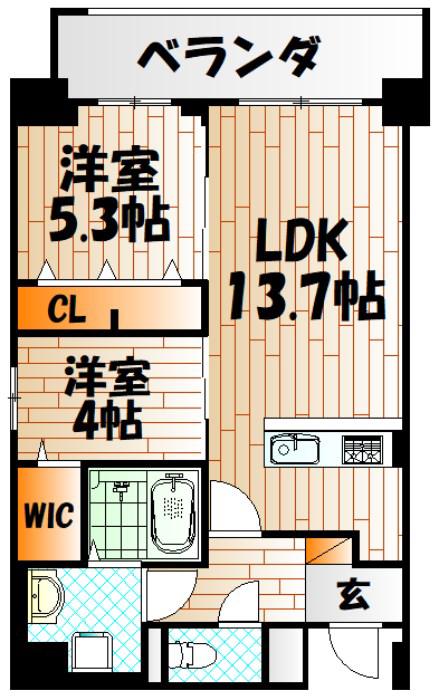 ミースカセッタ小倉(2LDK/6階)の間取り写真