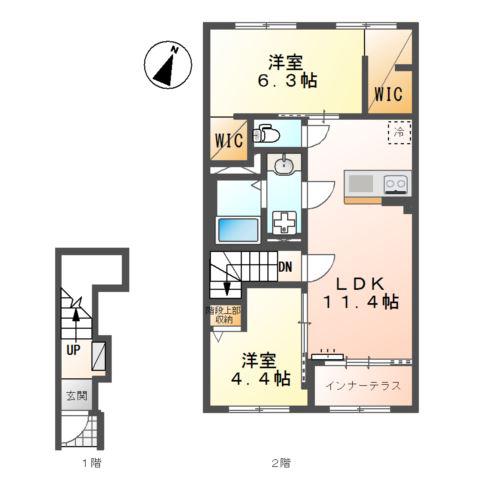 入間市狭山台 アパートB棟工事(2LDK/2階)の間取り写真