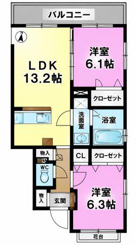 サン・グリーン(2LDK/2階)の間取り写真