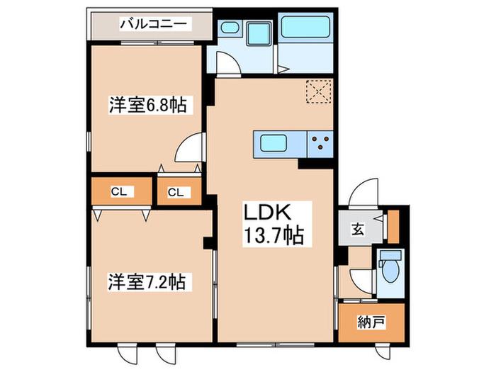 REVEUR HACHIMANYAMA(2LDK/2階)の間取り写真