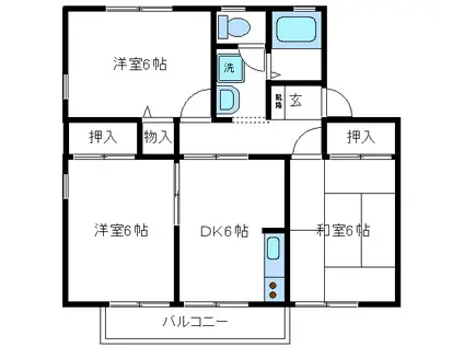 キャピタルB(3DK/2階)の間取り写真