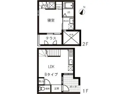ガルサブランカ B(1LDK/2階)の間取り写真