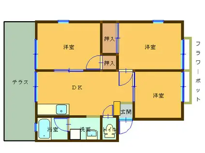 サンシティ川辺(3DK/1階)の間取り写真