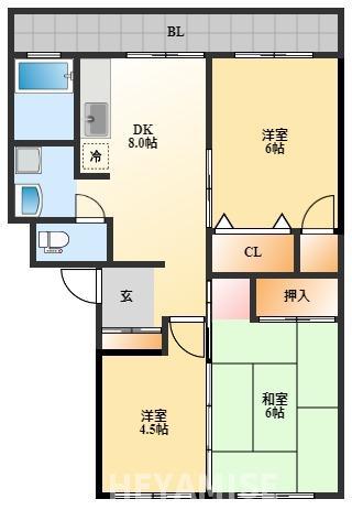 レイクサイドハイツC(3DK/4階)の間取り写真