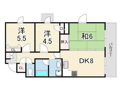 セレナ夙川(3DK/2階)の間取り写真