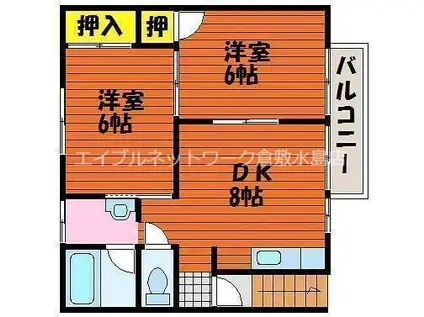 メゾン撫川 II号棟(2DK/2階)の間取り写真