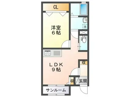 ウッドチップス(1LDK/1階)の間取り写真