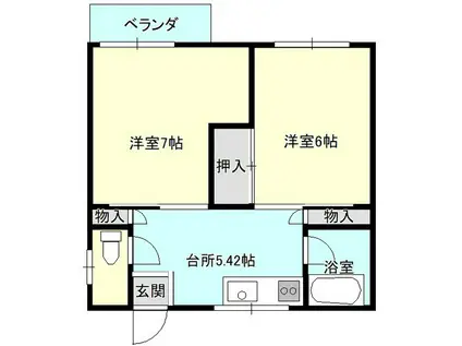 北陵ハウス(1K/1階)の間取り写真