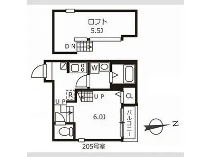 ハーモニーテラス十番IV(1K/2階)の間取り写真
