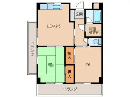 グリーンフル小雑賀(2LDK/5階)の間取り写真