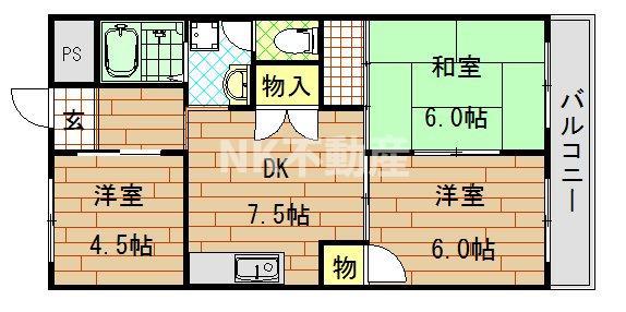 メゾン瓜生堂(3DK/3階)の間取り写真