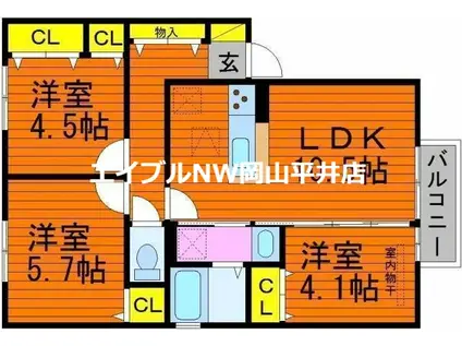 ゼンティール和気(3LDK/1階)の間取り写真
