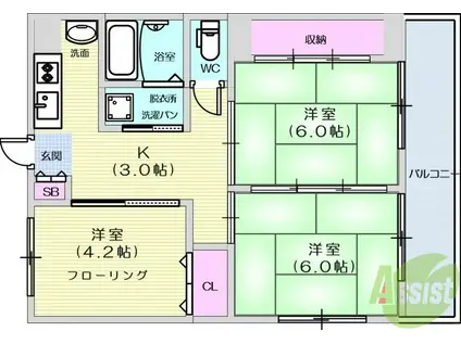 大野田YKハイツB(3K/3階)の間取り写真