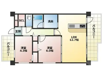 ルネサンス(2LDK/4階)の間取り写真