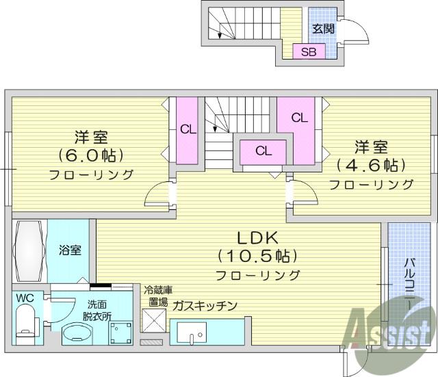 ボヌールあべ(2LDK/2階)の間取り写真