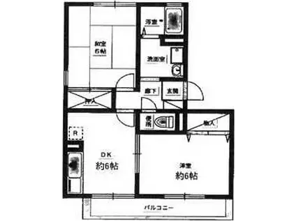ウインドミルI棟(2DK/1階)の間取り写真
