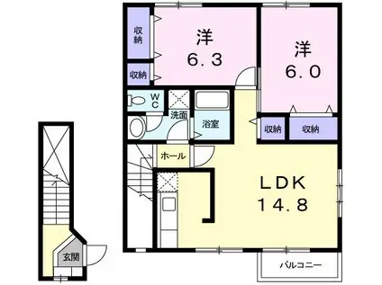 シャン・ド・フルールI(2LDK/2階)の間取り写真