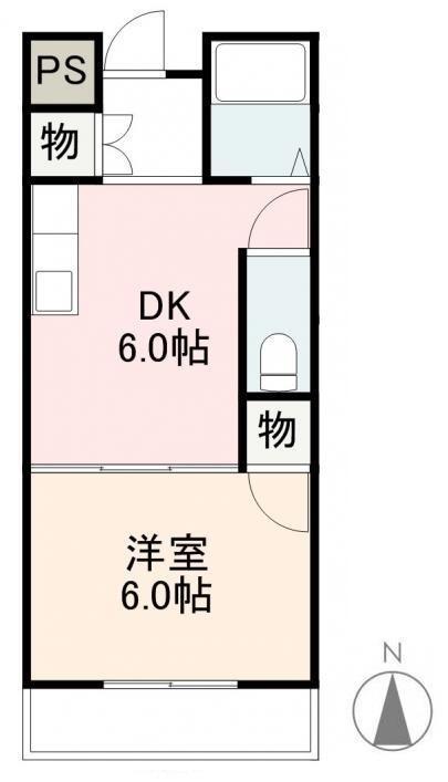 伊鍋ハイツ(1DK/1階)の間取り写真
