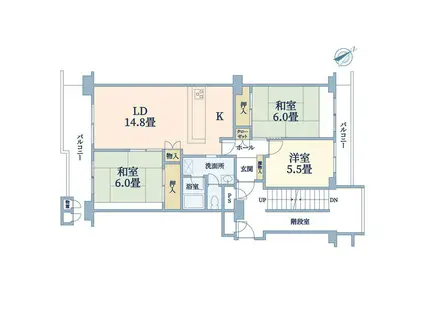 神戸ポートビレジ2号棟(3LDK/2階)の間取り写真
