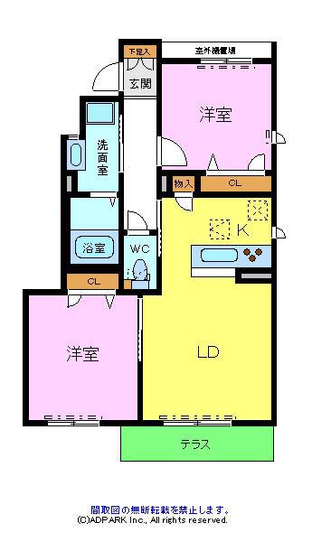 BLOOMSTAGE狭山(2LDK/1階)の間取り写真