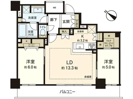 パークホームズ仙台中央(2LDK/13階)の間取り写真