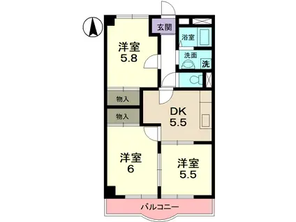 OASIS MAKINO(3DK/1階)の間取り写真