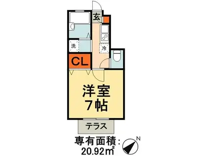 ルミエールⅡ(1K/1階)の間取り写真