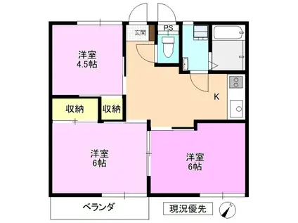 古里サンライズマンション(3K/1階)の間取り写真