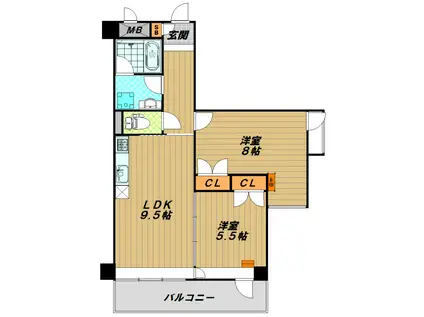 HKマンション(2LDK/9階)の間取り写真